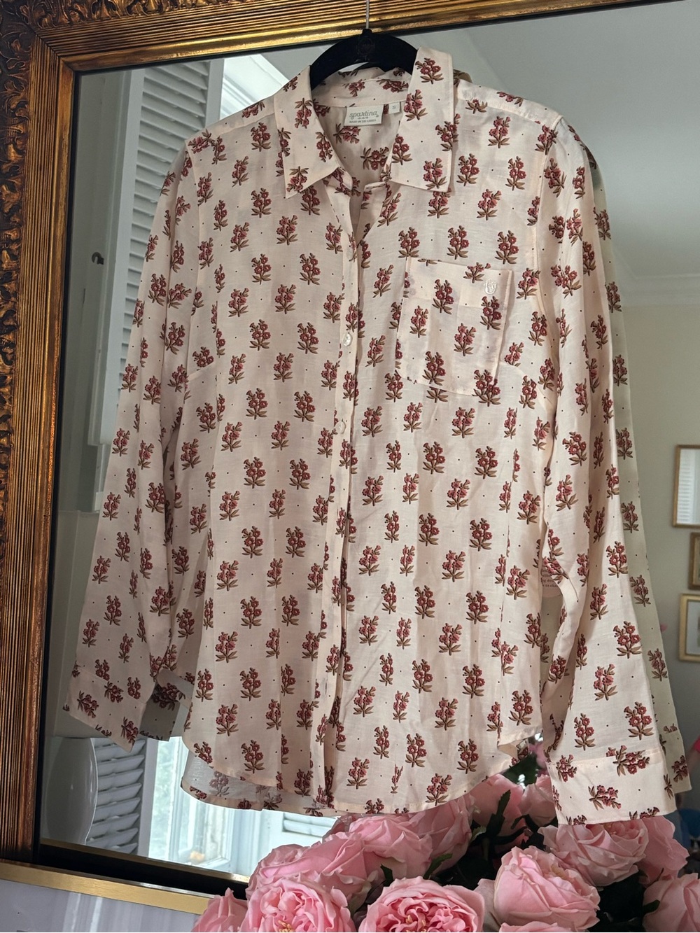 Spartina 449 Lois Cream Blouse with Floral Print